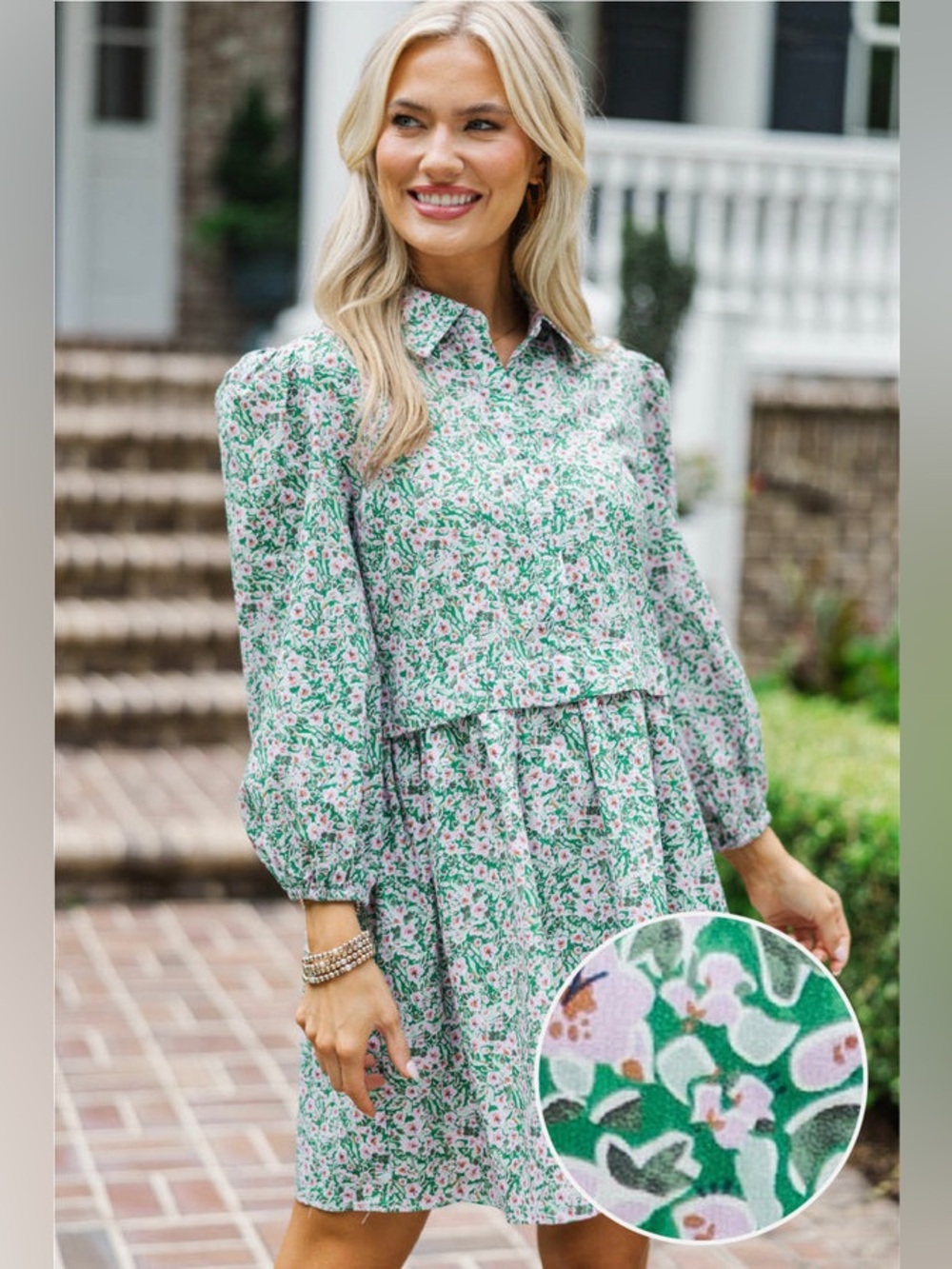 Shop The Mint Thinking Of You Green Floral Shirt Dress Size Small
